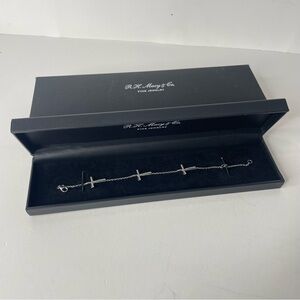 Macy Sterling Silver & Diamond 3 Cross Bracelet 8” NIB AA7 NEW Macy’s